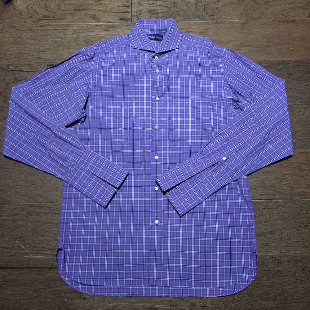 Ralph Lauren Purple Label Plaid French Cuff Dress Shirt Purple 16 Italy